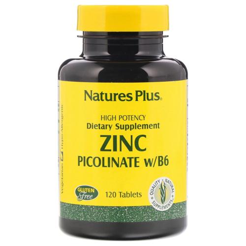 Natures Plus High Potency Dietary Supplement Zinc Picolinate With B6 Συμπλήρωμα Διατροφής με Πικολινικό Ψευδάργυρο 120tabs